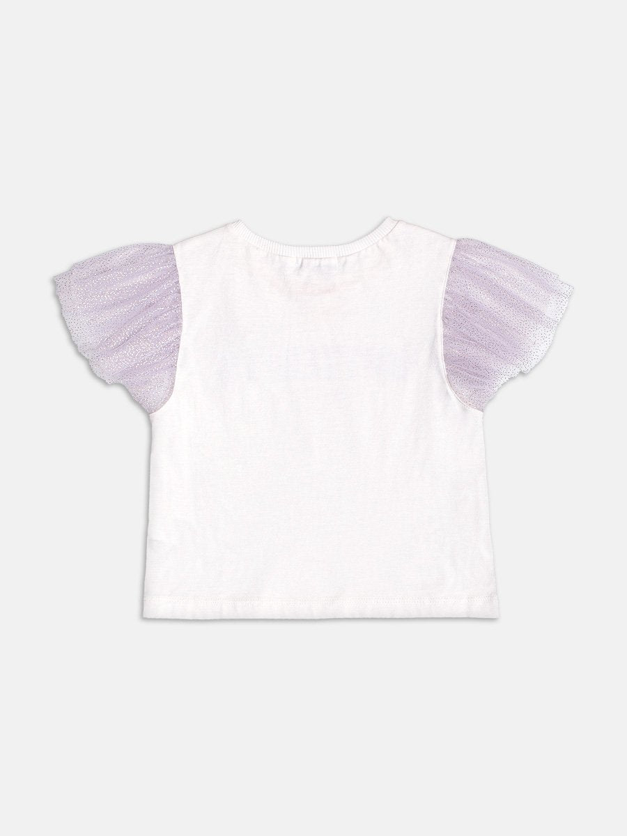 Off Blouse with Sleeves in Lilac Tulle