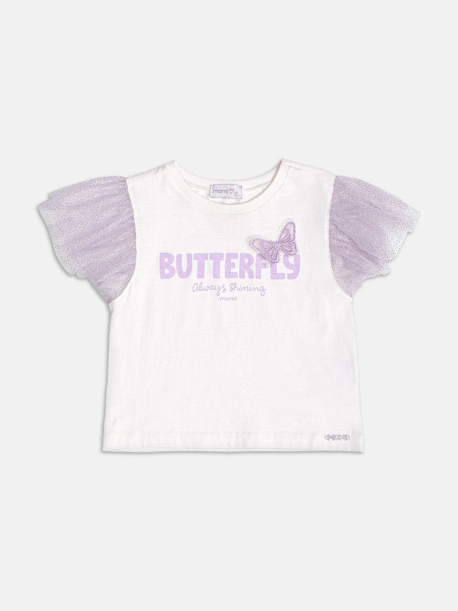 Off Blouse with Sleeves in Lilac Tulle