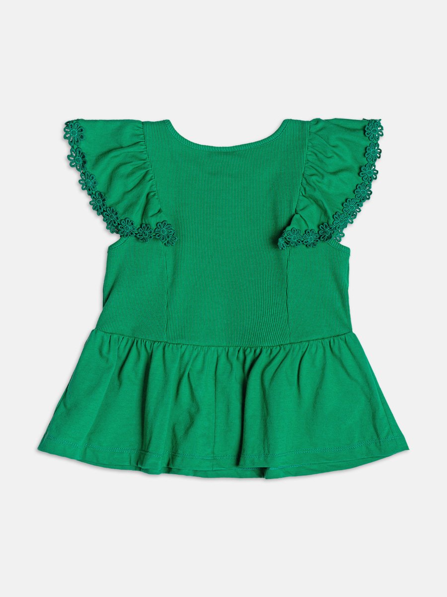 Green Blouse with Floral Ruffle