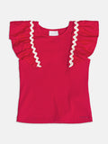 Red Ribbed Blouse with Ruffles