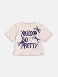 Beige Lettering Blouse with Bows