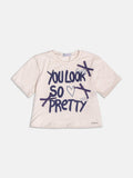 Beige Lettering Blouse with Bows