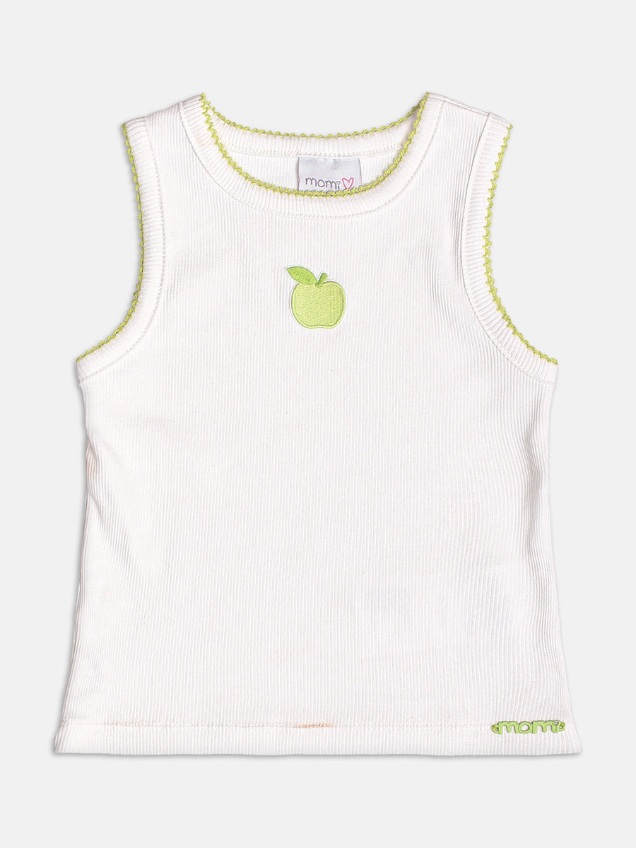 Ribbed Tank Top with Green Apple Patch