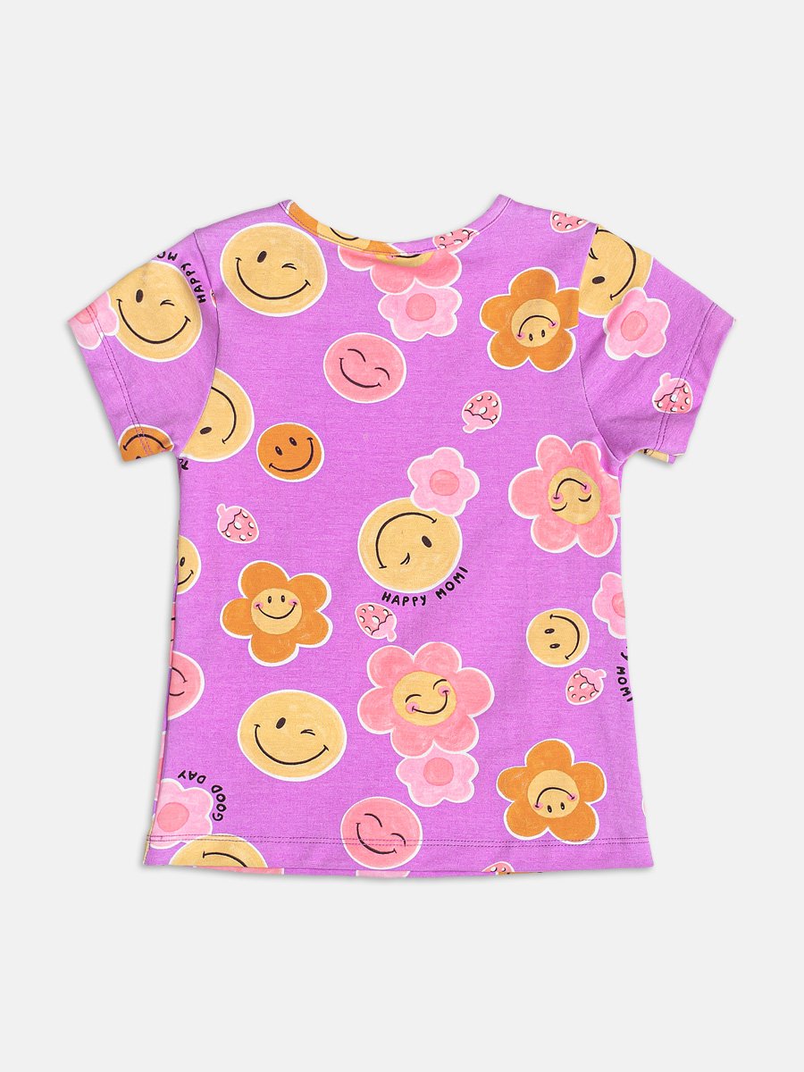 Purple Floral Blouse with Smile