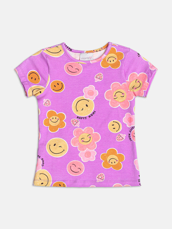 Purple Floral Blouse with Smile