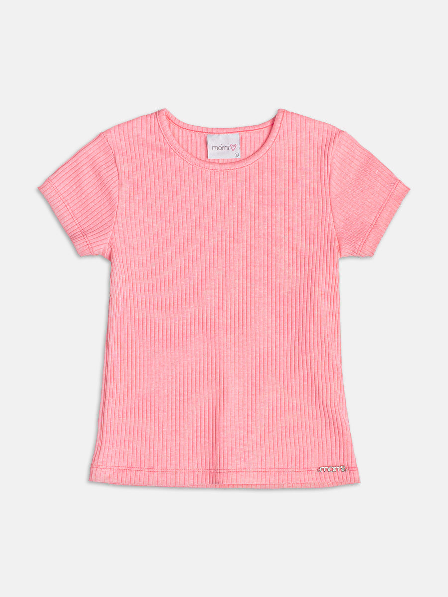 Neon Pink Ribbed Basic Blouse