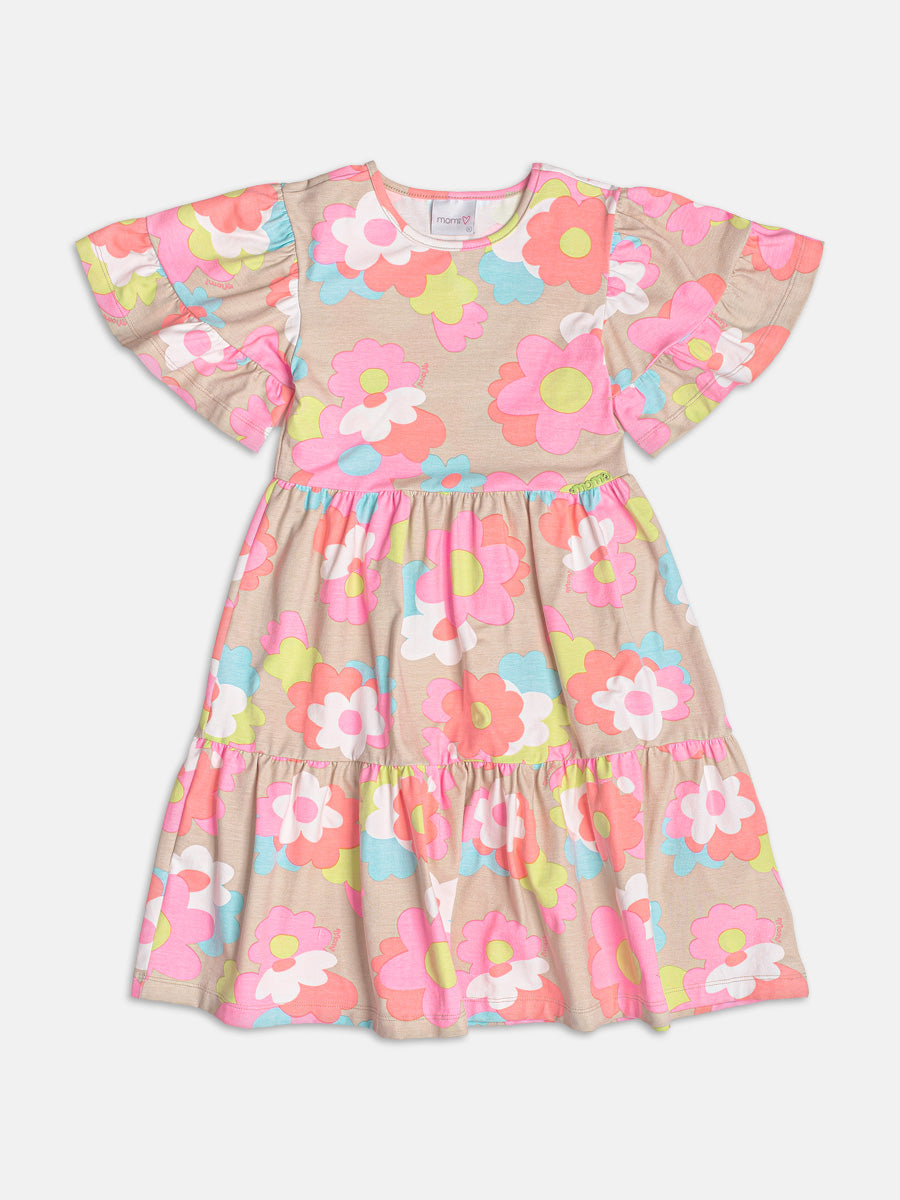 Neon Floral Dress with Ruffles