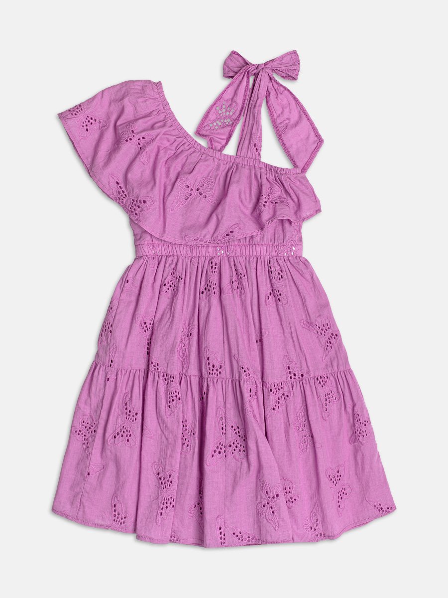Purple Laise Dress with Ruffles