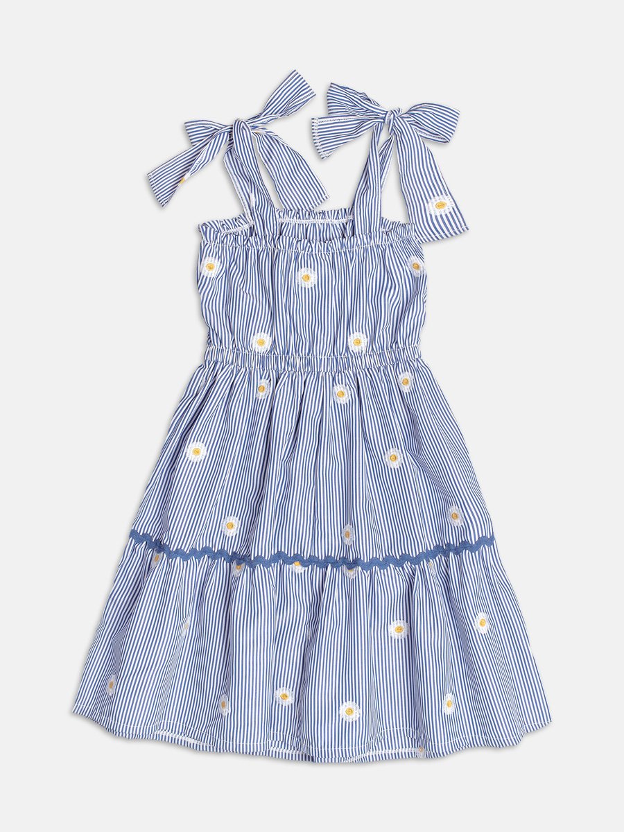 Blue Striped Dress with Daisies