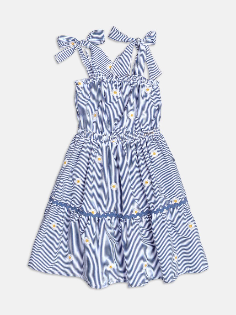 Blue Striped Dress with Daisies