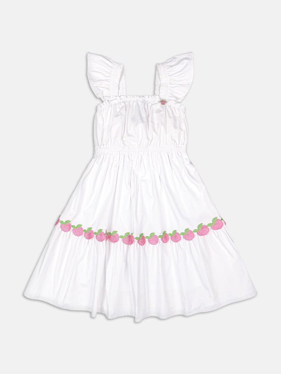 Off Tricoline Dress with Apples