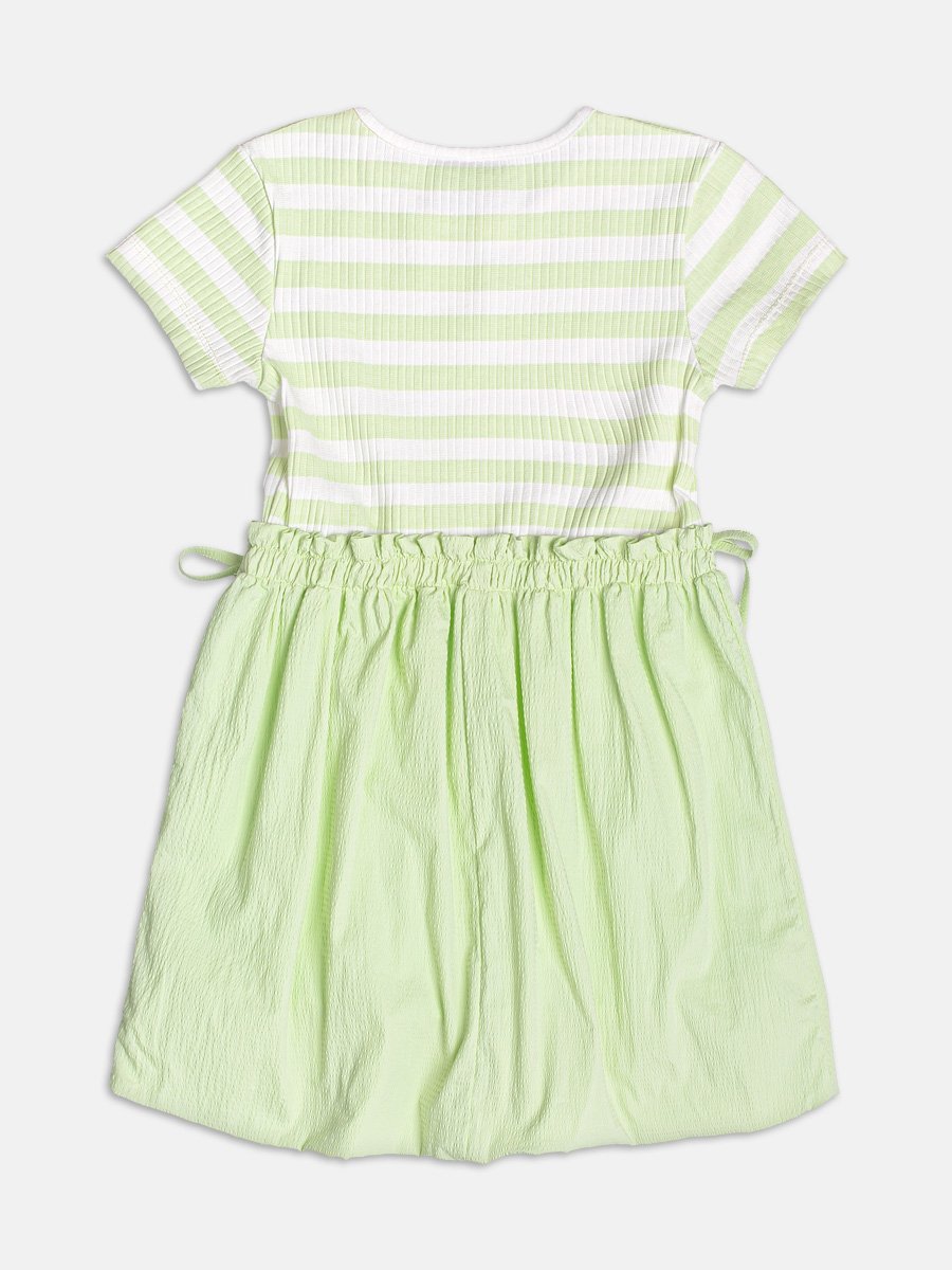 Green Apple Striped Balloon Dress