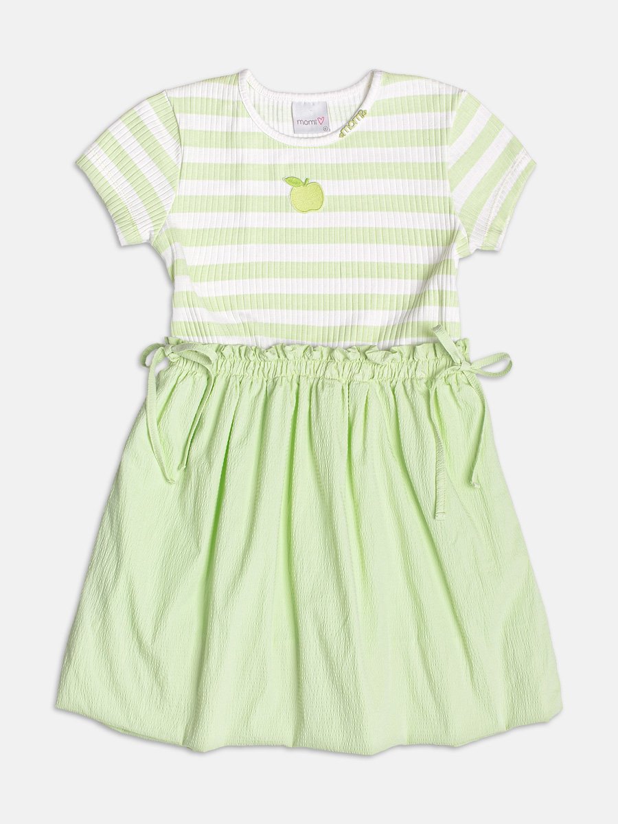 Green Apple Striped Balloon Dress