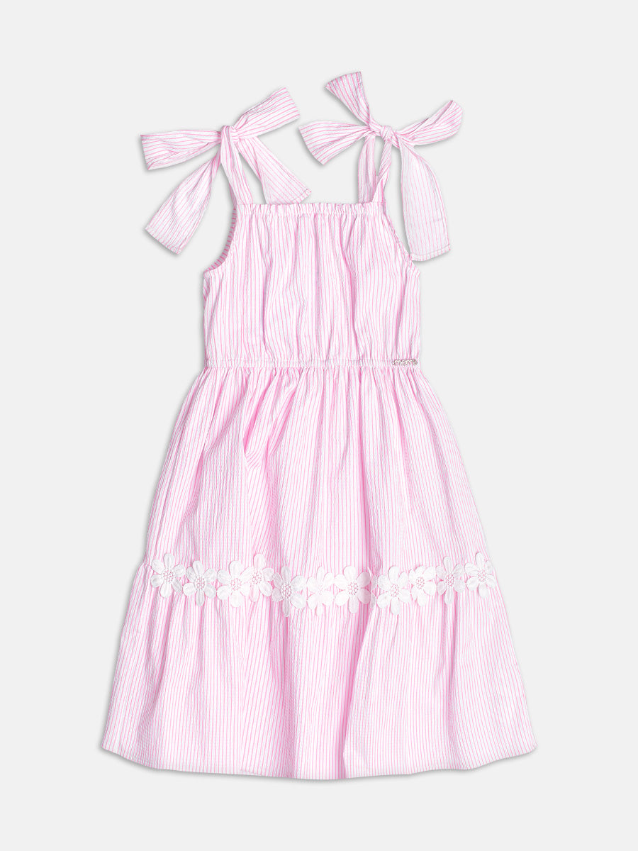Pink Striped Dress with Flowers