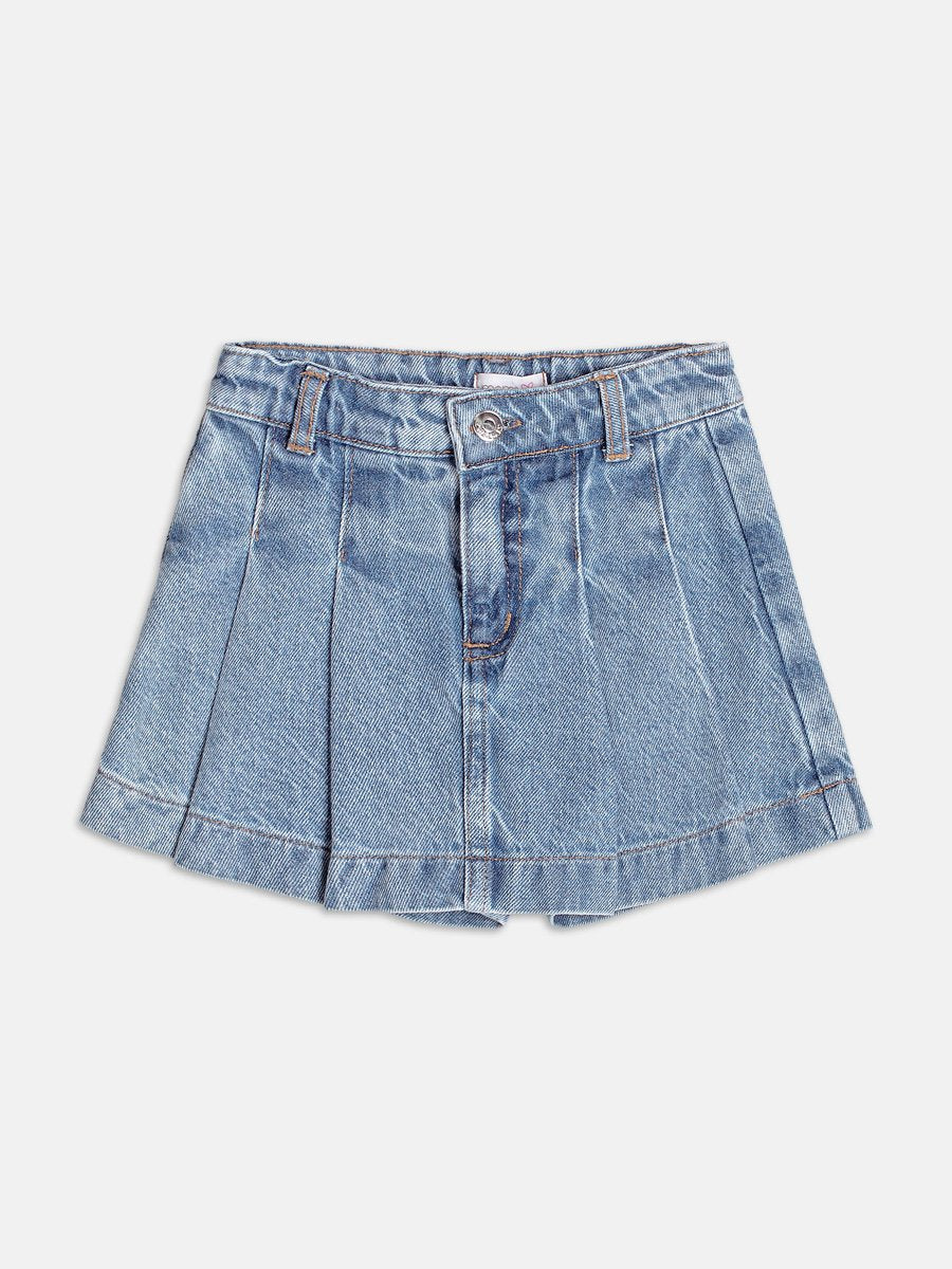 Denim Skirt Shorts with Pleats