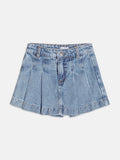 Denim Skirt Shorts with Pleats