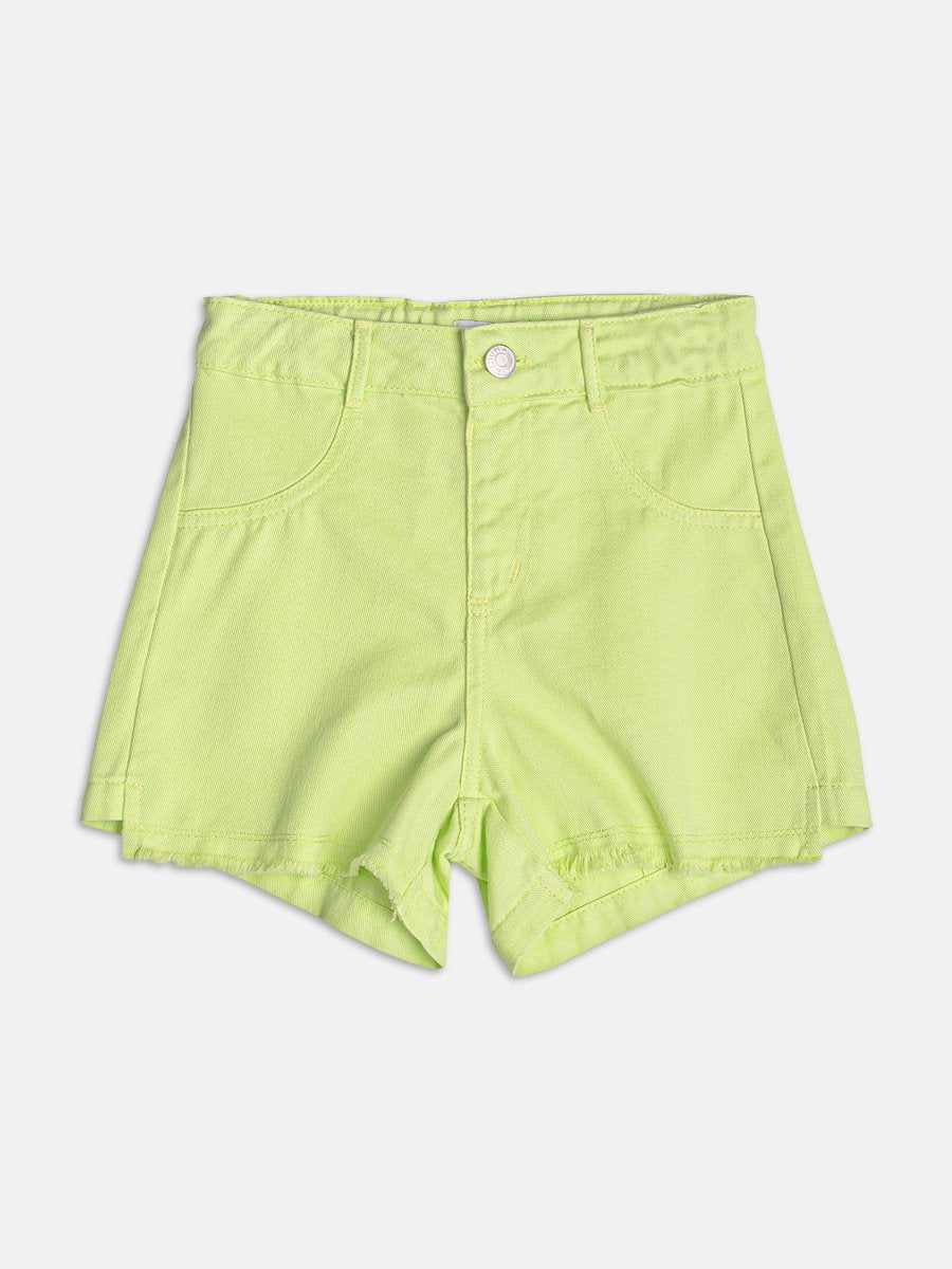 Melon Green Frayed Twill Shorts