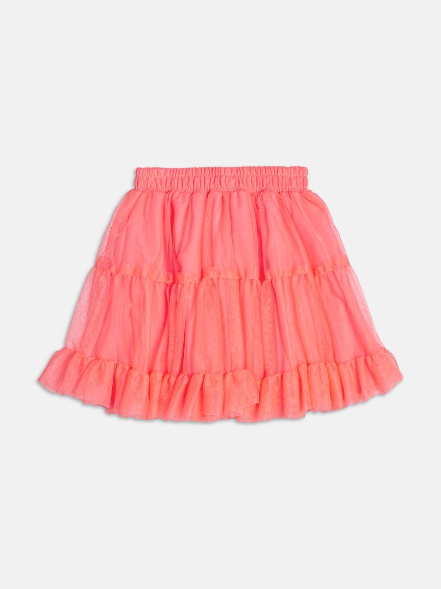 Neon Pink Tulle Ruffle Skirt