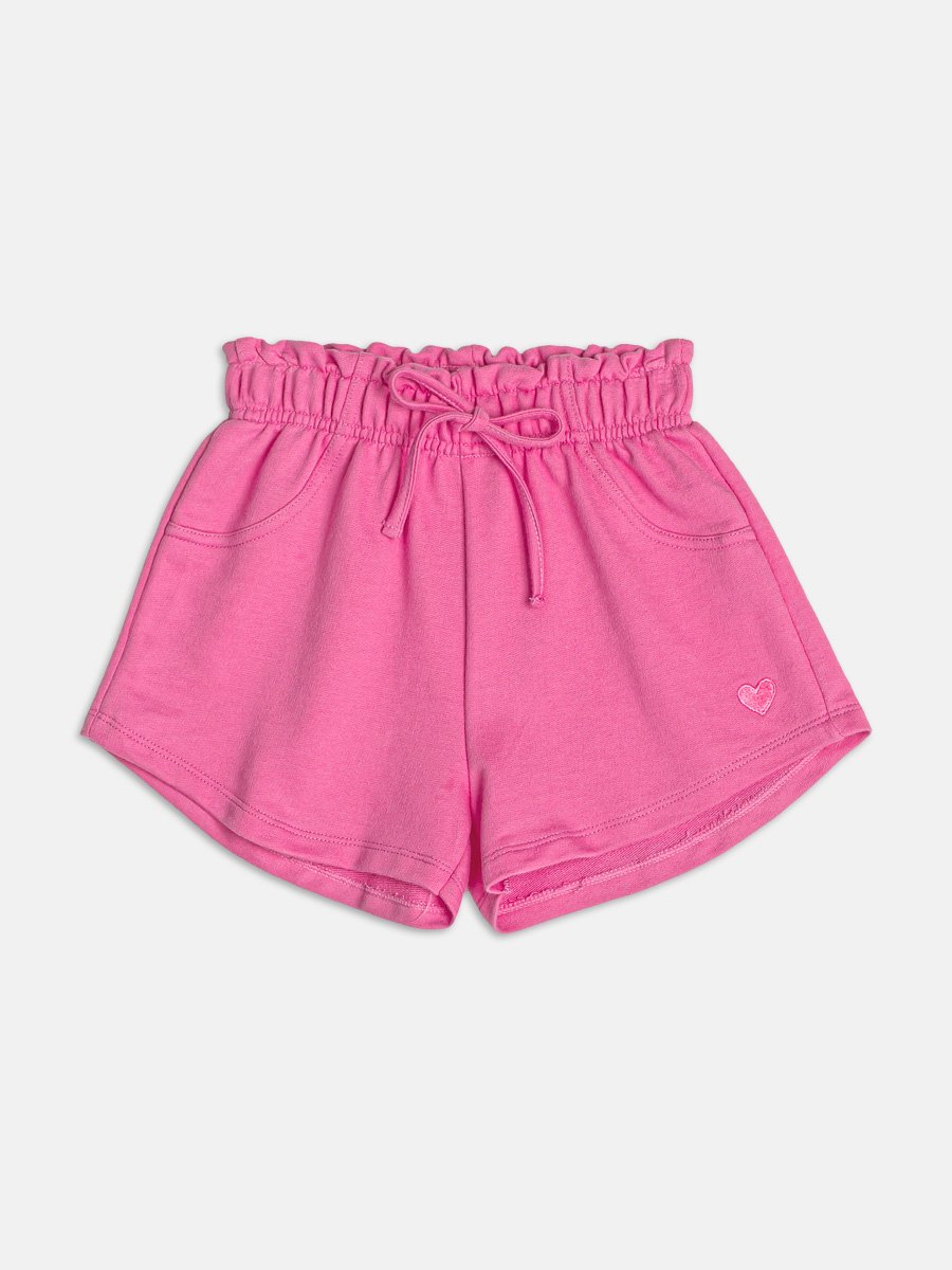 Pink Cherry Sweatshirt Shorts with Embroidery