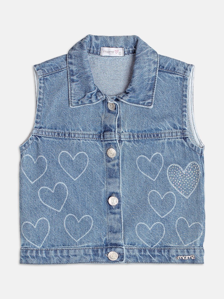 Denim Vest with Hearts and Rhinestones