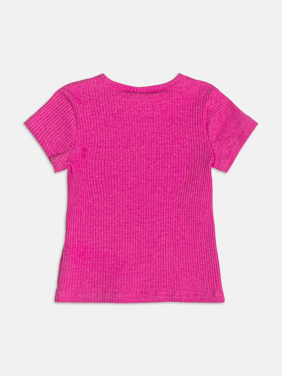 Pink Ribbed Short Sleeve Blouse