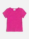 Pink Ribbed Short Sleeve Blouse