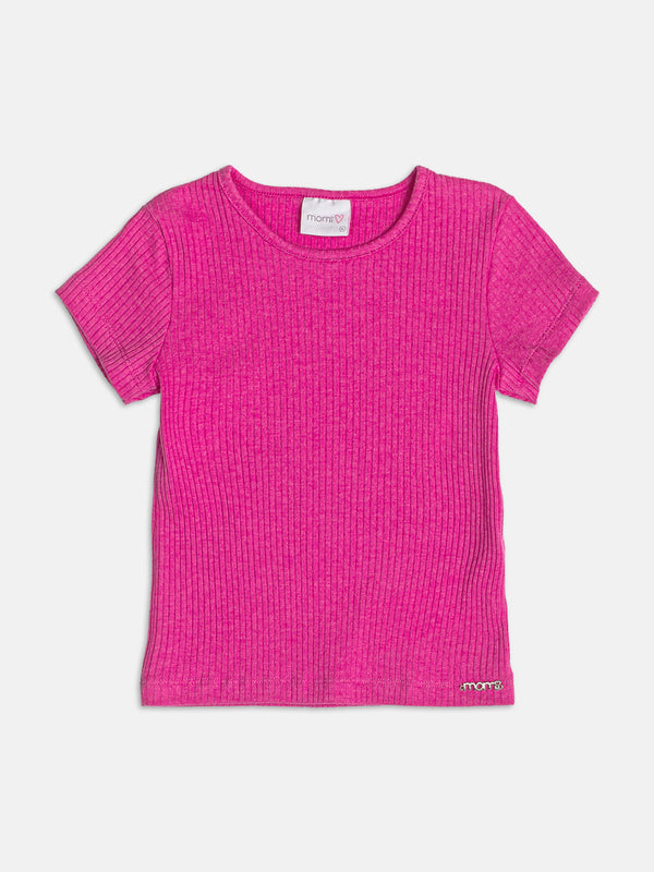 Pink Ribbed Short Sleeve Blouse