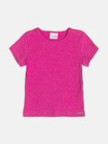Pink Ribbed Short Sleeve Blouse