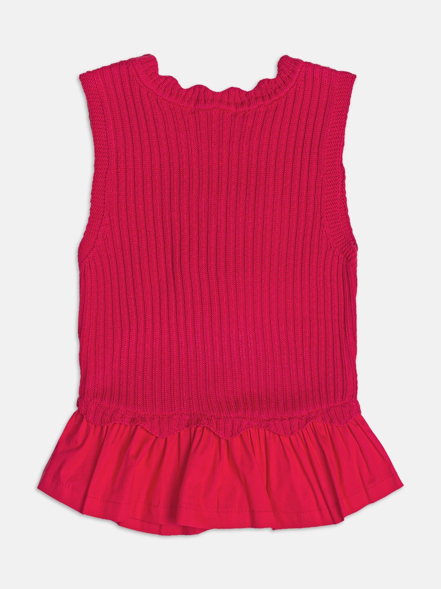 Red Knit Blouse with Bows