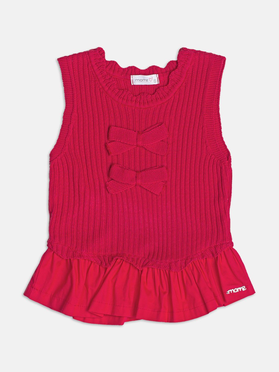 Red Knit Blouse with Bows
