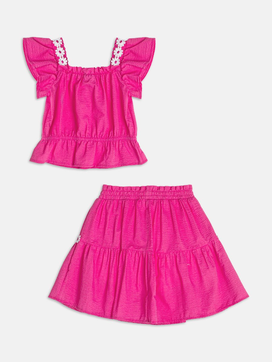 Pink Ruched Set with Flowers