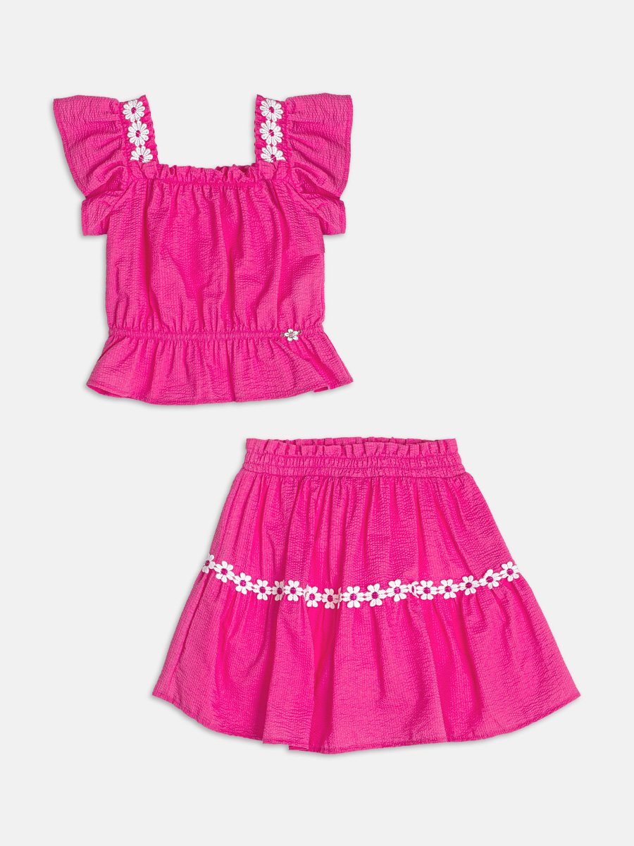 Pink Ruched Set with Flowers