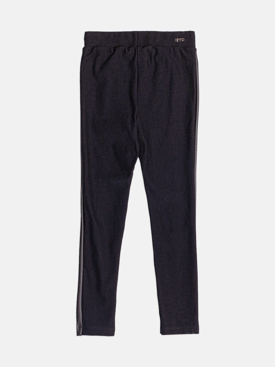 Girls Leggings with Faux Leather Panel