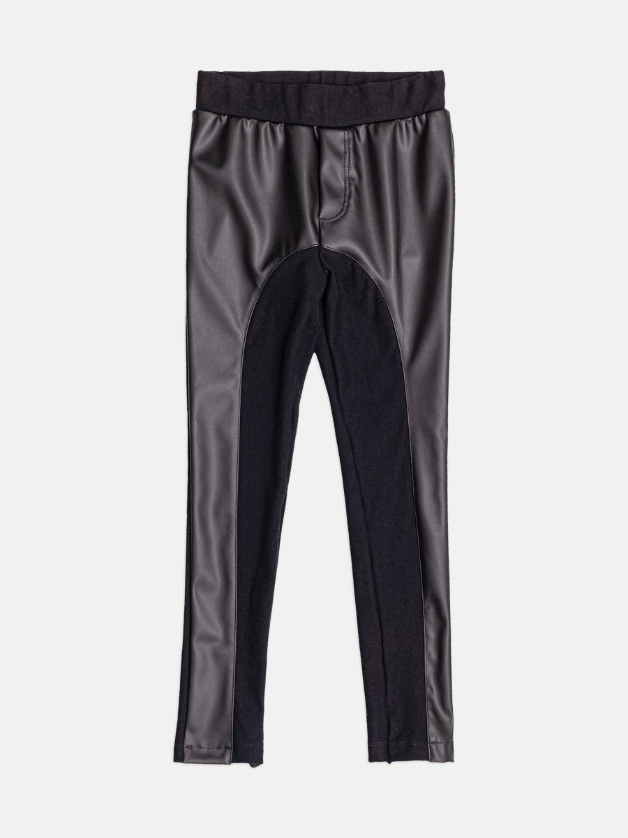 Girls Leggings with Faux Leather Panel