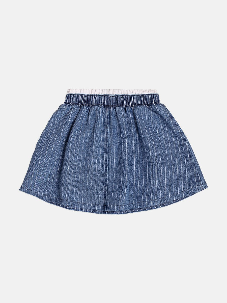 Children's Girl's Striped Jeans Skirt with Double Waistband