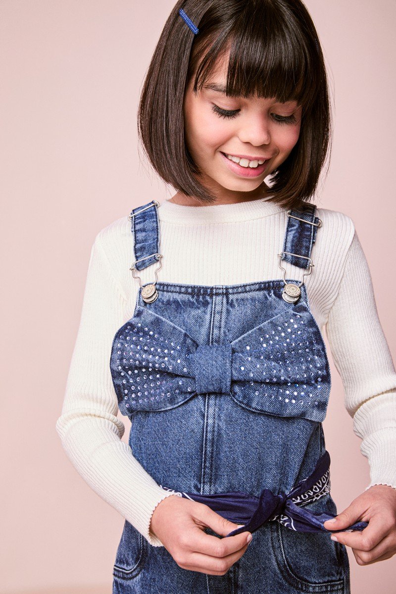 Girls Denim Overalls with Bow