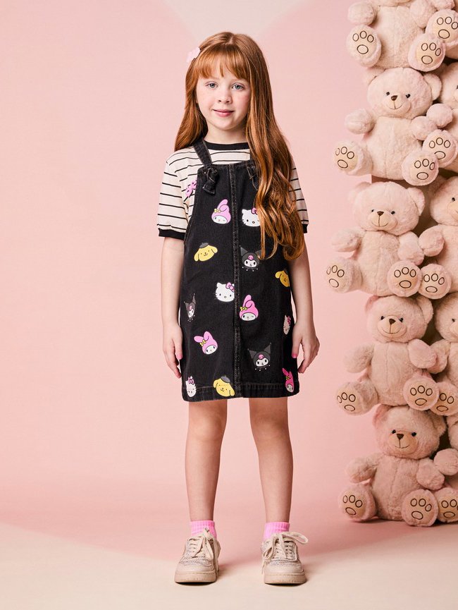 Momi Girls' Pinafore Dress – Denim Hello Kitty & Friends