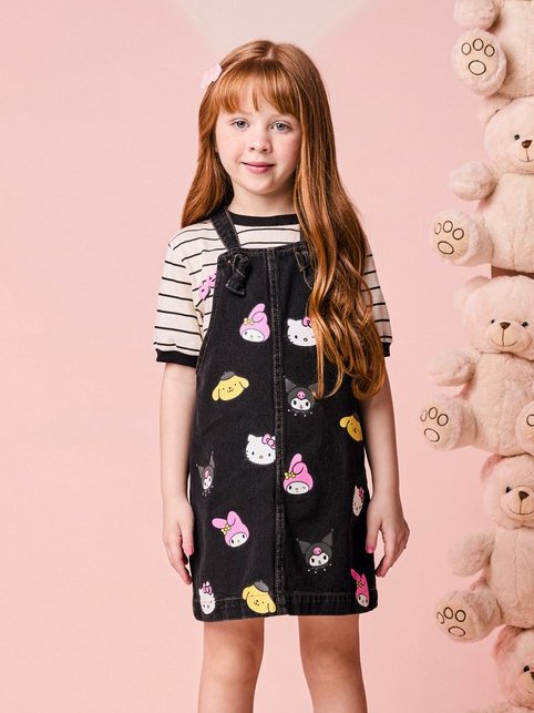Momi Girls' Pinafore Dress – Denim Hello Kitty & Friends