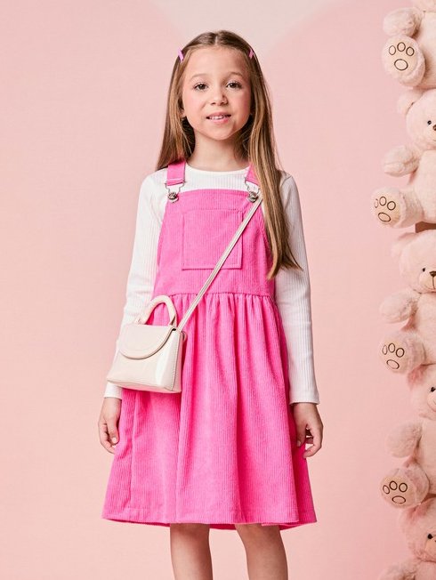 Momi Girls' Pinafore Dress – Pink Velvet