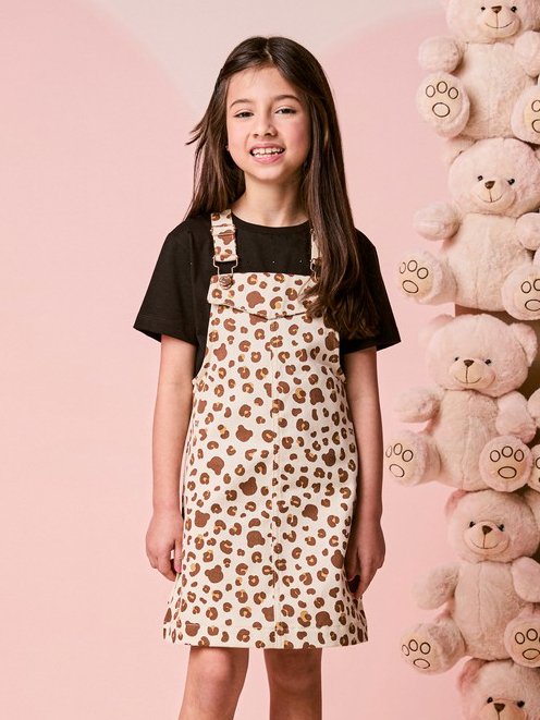 Momi Girls' Pinafore Dress – Twill Bear Print
