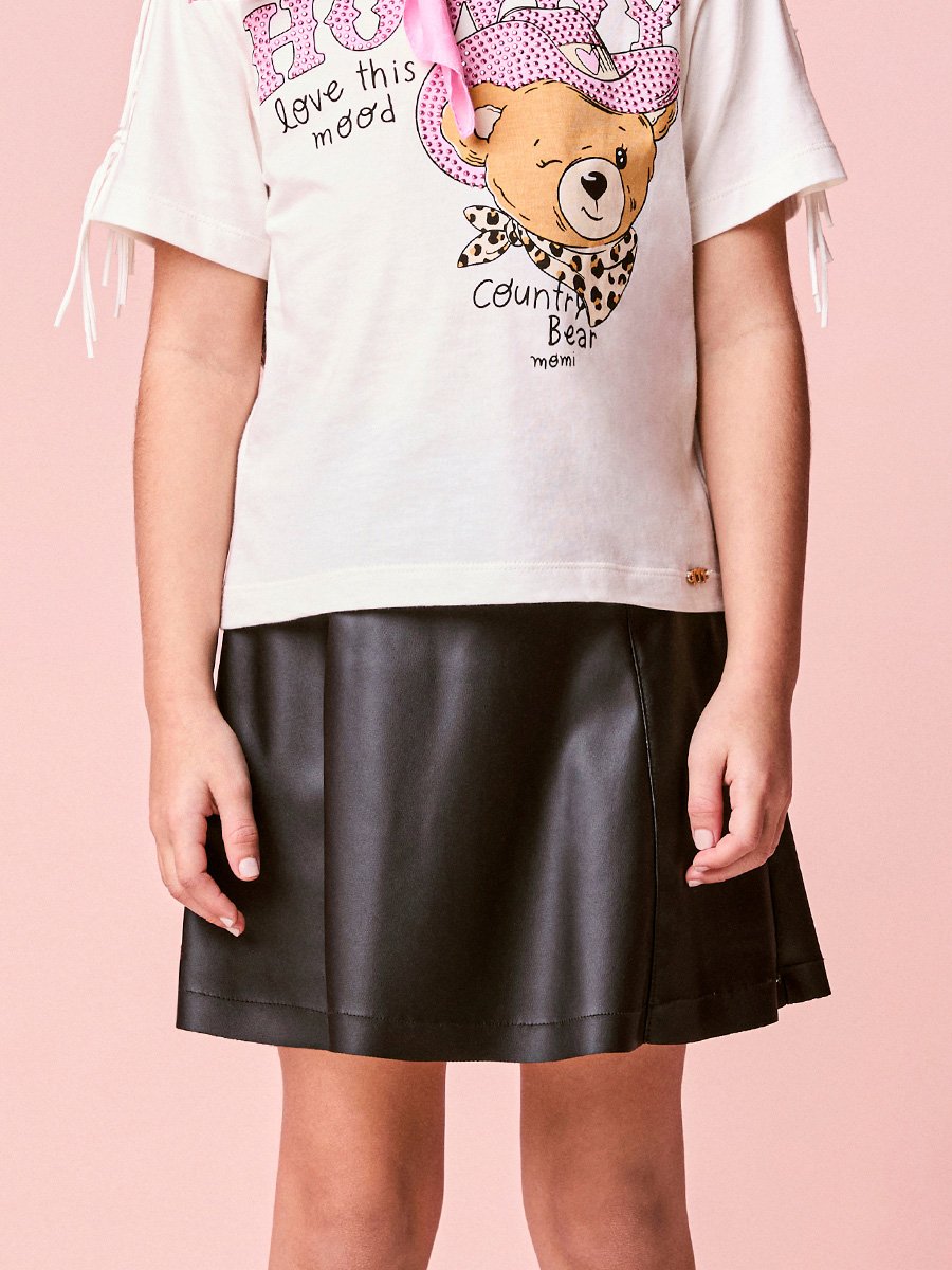 Momi Girls' Skirt – Faux Leather with Panel Details