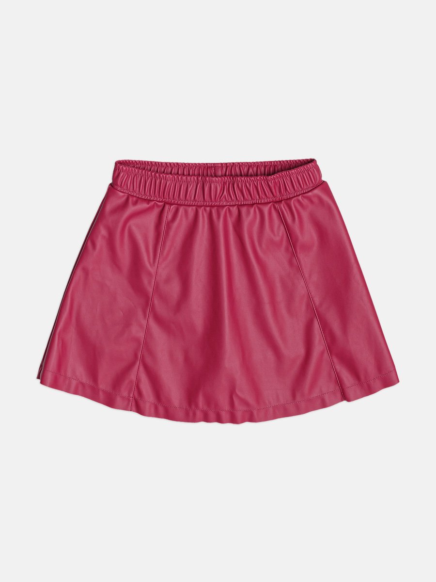 Girls Red Faux Leather Skirt