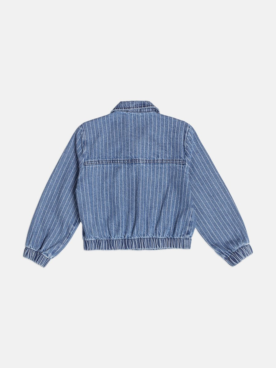 Girls Striped Denim Jacket with Buttons