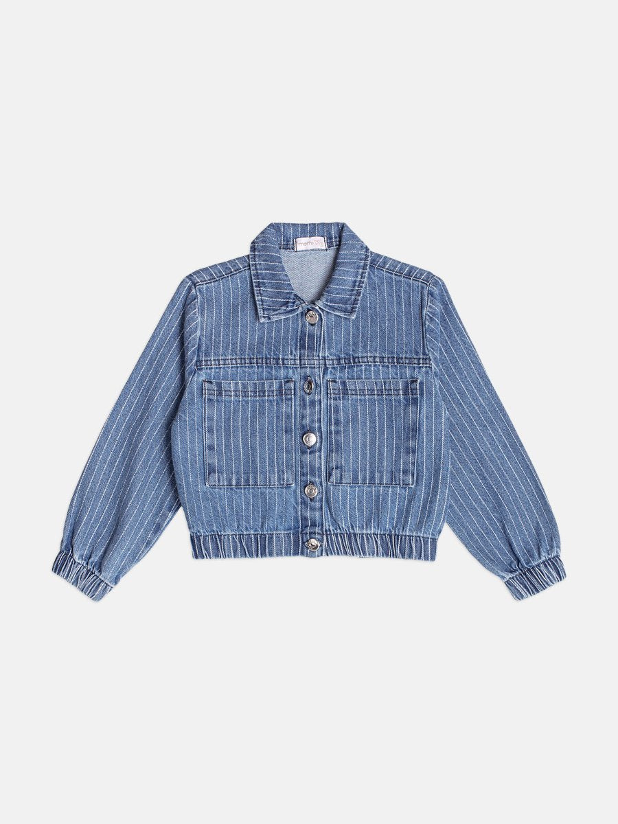 Girls Striped Denim Jacket with Buttons