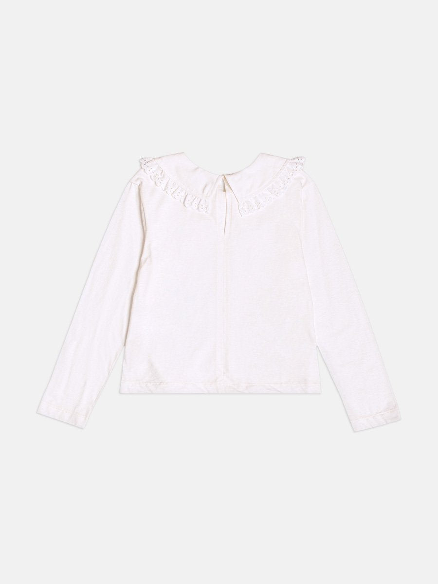 Girls Blouse with Peter Pan Collar and Eyelet Trim