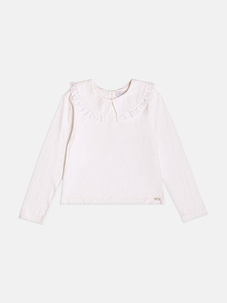 Girls Blouse with Peter Pan Collar and Eyelet Trim