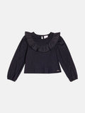 Momi Girls' Top – Black with Ruffle and Renda