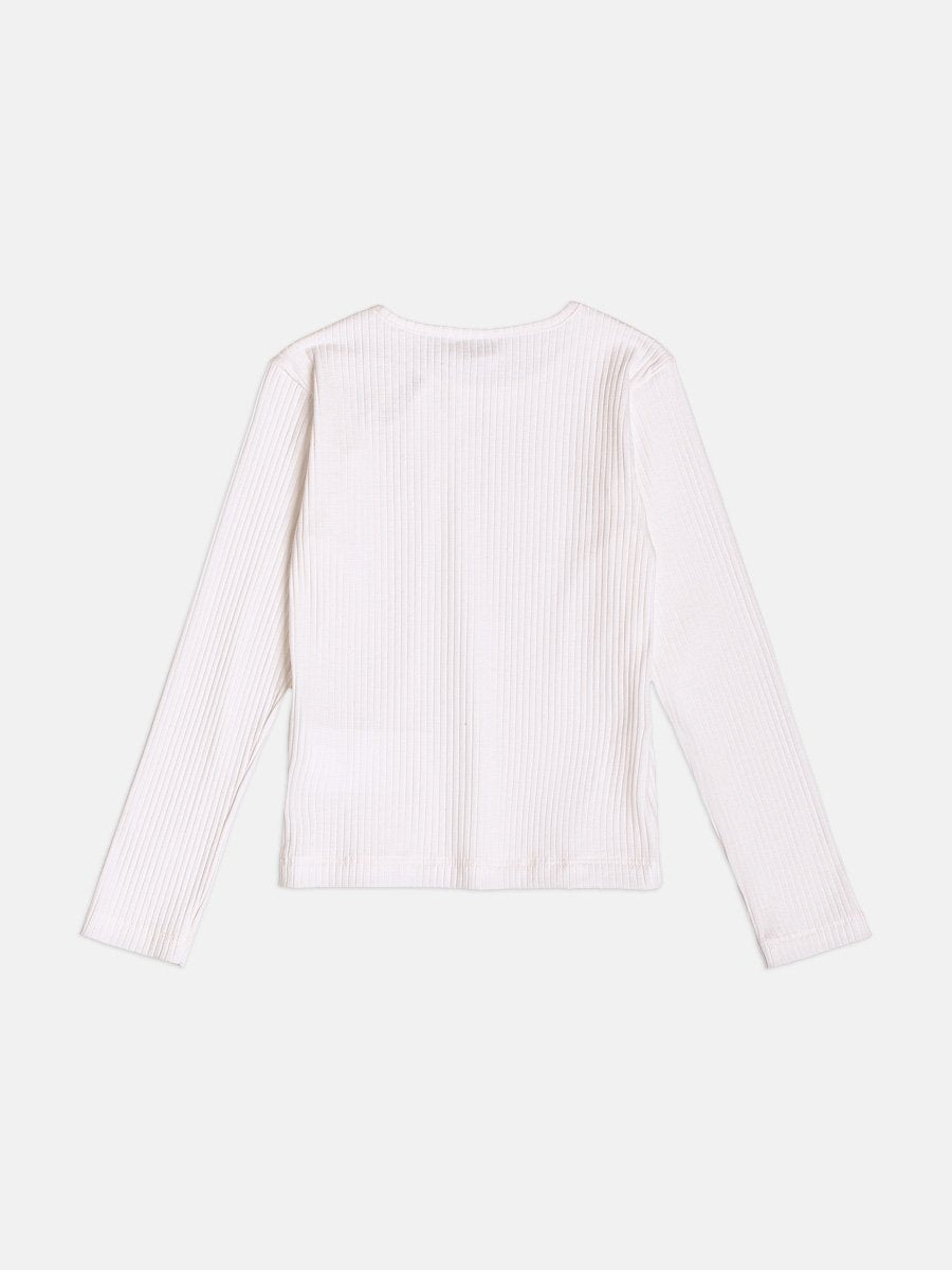 Girls Ribbed Top with Velvet Bows