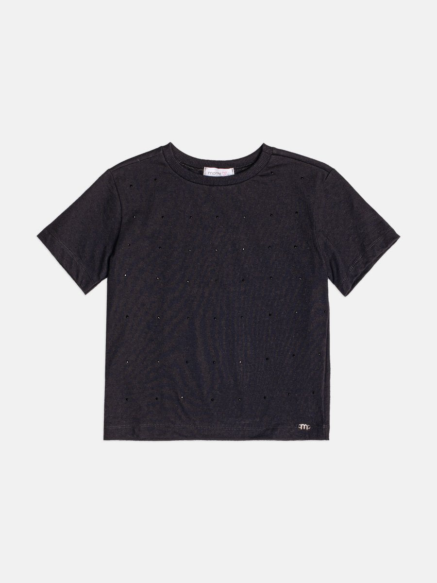Momi Girls' Top – Basic Black with Rhinestones