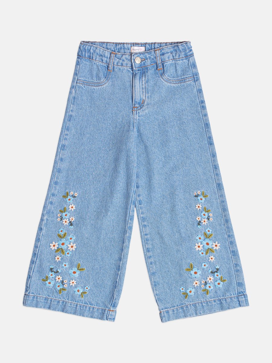 Girls Jeans with Floral Embroidery